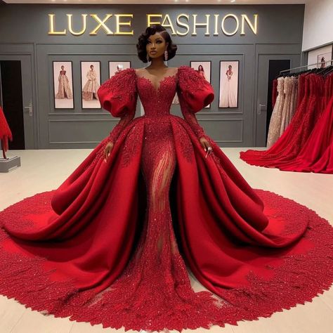 Luxe illustration | Comment your favorite color 🔥 Designs @luxe_illustration What we do : -Help bring fashion ideas to life -Help communicate fashion… | Instagram Luxurious Red Dress, Red Bride Dress, Pedi Dresses, Md Dresses, African Formal Dress, Dress Bustle, Red Evening Dresses, African Bridal Dress, Queen Outfits