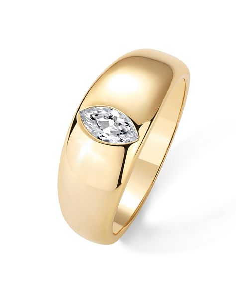 PRICES MAY VARY. Elevate your style with our chunky gold-plated ring featuring a stunning 3.5 x 7mm marquise-cut AAAAA CZ stone. Its bold 8mm width makes it a statement piece for women. Experience timeless elegance, designed to compliment your everyday look. Our ring boasts a 14k yellow gold plating for a long-lasting finish. It's 100% nickel, cadmium, and lead-free, and hypoallergenic—ideal for gifting and making a fashion statement without compromising comfort. ✦ 60-DAY GUARANTEE ✦ Your happin Elk Ring, Elk Ivory Ring, Elk Ivory, Thick Gold Band, Stackable Bands, Dome Ring, Chunky Rings, Jewelry Images, Cubic Zirconia Rings