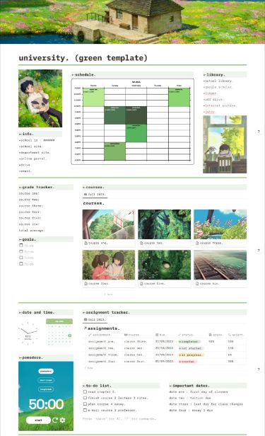 #Notion_University_Template #Notion_University #Green_Template #Pomodoro_Timer School Notion, Green Template, Life Planner Organization, Calendar Widget, Template Notion, School Template, University Life, App Template, School Planner