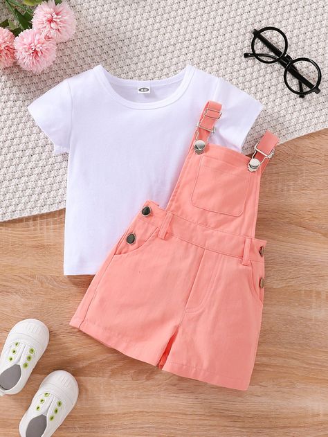 Toddler Girls Solid Tee & Pocket Front Overall Jumpsuit winter outfits for curvy ladies cute plus size boutiques lovelywholesale plus size clothes xxl clothing quince outfits guest plus size blazer short set plus size plus size 1950s clothing women's plus size easter outfits #plussize #Toddler #Girls #Solid #Tee #Pocket #Front #Jumpsuit Toddlers Outfits Girl, Clothes Kids Girl, Toddler Girl Summer Outfits, Girl Toddler Outfits, Summer Outfits For Kids, Kids Summer Outfits, Kids Summer Outfits Girls, Toddler Girls Outfits, Cute Toddler Outfits