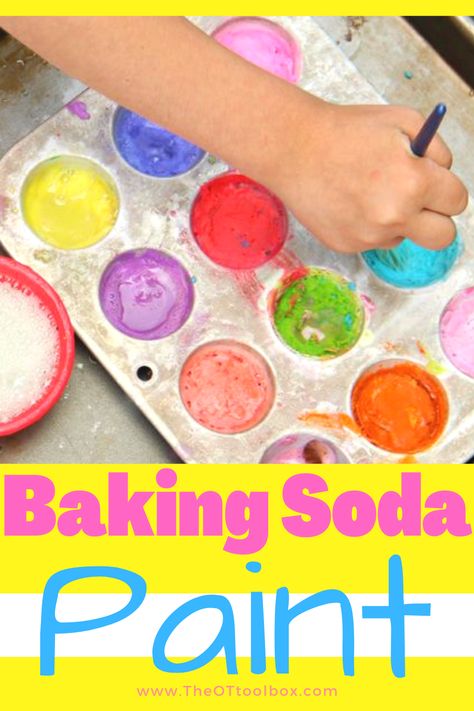 Homemade paint Smelly Paint For Preschool, Fizzy Art Baking Soda Painting, Cool Whip Painting, Colour Sensory Activities, Paint Activity For Preschoolers, Outdoor Painting For Kids, Preschool Painting Activities, Baking Soda Painting, Painting Activities For Preschoolers