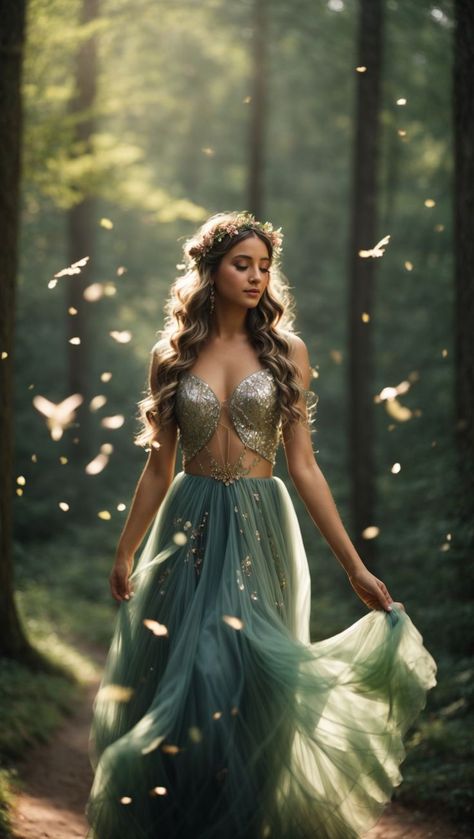 "Stunning Girl in Whimsical Forest Attire" Forest Aesthetic Outfit, Whimsical Photoshoot, Fairy Photography, Fairytale Photoshoot, Fairy Tail Photos, Dappled Sunlight, Fairy Photoshoot, Nature Photoshoot, Nature Dress