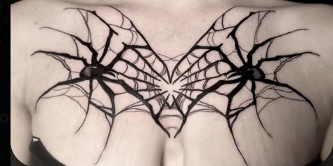 Spider Tattoo Chest Woman, Spider Web Chest Tattoo Female, Alt Chest Tattoo, Sternum Spider Tattoo, Spider Chest Tattoo Female, Spider Tramp Stamp Tattoos, Spiderweb Chest Tattoo, Spider Tattoo Chest, Spider Web Chest Tattoo