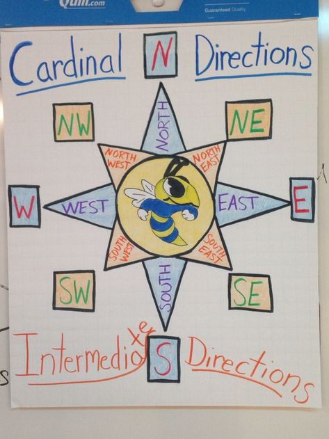 3rd Grade Cardinal Directions Anchor Chart! Feelin' artsy! Fudged a bit on Intermediate but looks cute anyway! 2nd Grade Geography, Social Studies Maps, Third Grade Social Studies, Animals Jokes, Kindergarten Anchor Charts, 3rd Grade Social Studies, Social Studies Education, Social Studies Notebook, 4th Grade Social Studies