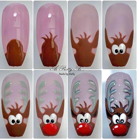 Deer Nails, Nail Art Noel, Xmas Nail Art, Minimal Nails Art, Fingernail Designs, Christmas Gel Nails, Glow Nails, Nail Art Designs Diy, Nail Art Designs Videos