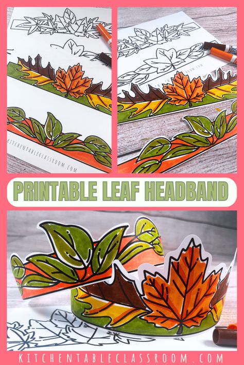 Four free printable leaf headbands for kids to color and wear Tree Headband, Leaf Headband, Leaf Hat, Fall Crown, Printable Leaves, Vine Headband, Fall Headbands, Crown Template, Headband Crafts