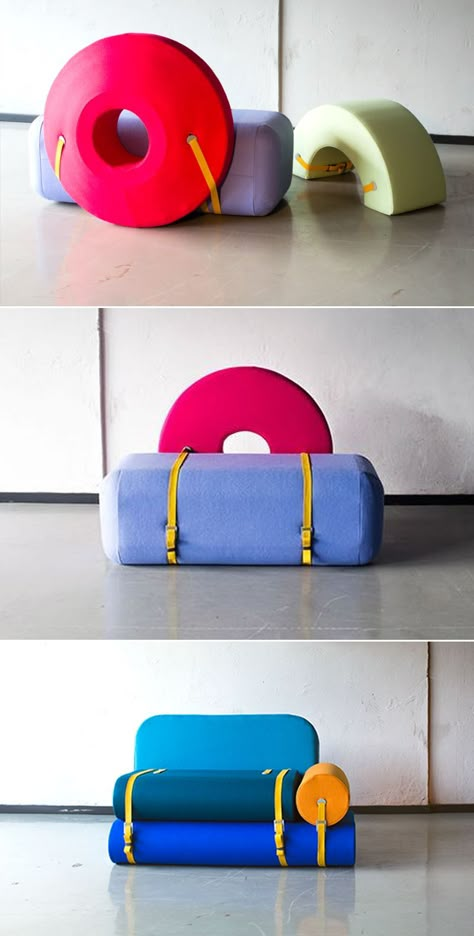 Colorful Foam Blocks Morph into Different Furniture Configurations #chairdesign #furniture #couch #chair 2 In 1 Furniture, Modular Design Furniture, Pop Up Furniture, Interactive Furniture, Playful Furniture, Block Furniture, Foam Furniture, Modular Bench, Different Furniture