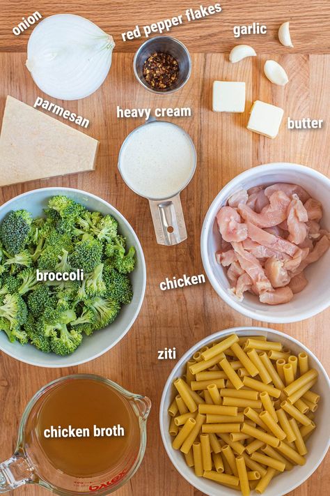 Chicken broccoli ziti is a really easy pasta dish the entire family, neighborhood, world, will love. Creamy cheesy pasta sauce tossed with tender broccoli, thinly sliced chicken, and ziti. It's a full meal with everything you need. That's what I love about it. Veggies, protein, carbs all in one bowl. #chickenbroccoliziti #pastarecipes Moms Chicken And Broccoli Baked Ziti, Baked Ziti With Broccoli, Chicken And Broccoli Baked Ziti, Chicken Broccoli Marinara Pasta, Creamy Pasta With Broccoli, Chicken Broccoli Ziti White Wine Sauce, Chicken Ziti Broccoli, Broccoli And Chicken Pasta, Broccoli Chicken Pasta