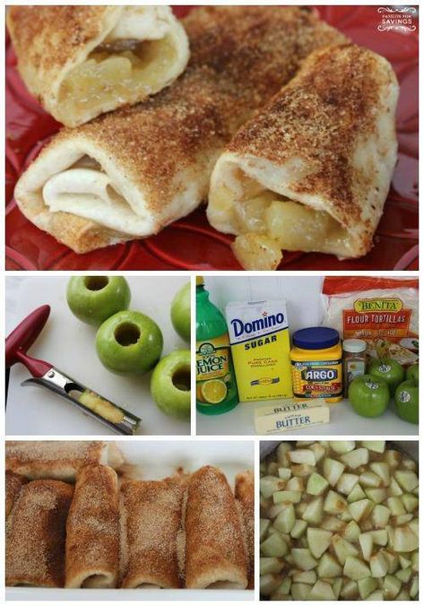 Baked Apple Chimichangas Recipe! Apple Chimichangas, Apple Pie Roll Ups, Pie Fillings, Recipe Thanksgiving, Baked Apple Pie, Baked Apple, Roll Ups, Yummy Sweets, Baked Apples