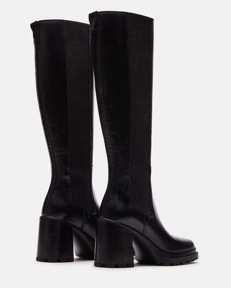 Steve Madden Knee High Boots, Steve Madden Store, Boot Pulls, Steve Madden Boots, Black Knee High Boots, Knee Boot, Block Heel Boots, Knee High Leather Boots, Swag Shoes