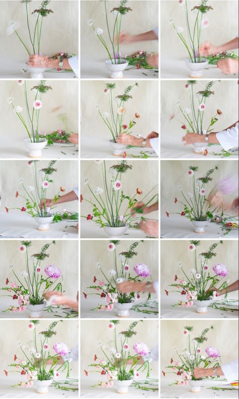 Low Wide Floral Arrangement, Flower Arrangement Rules, How To Make A Floral Centerpiece, Small Bowl Flower Arrangement, Low Bowl Floral Arrangement, Bowl Flower Centerpiece, Airy Floral Arrangements, Kenzan Flower Arrangement, Bowl Floral Arrangements