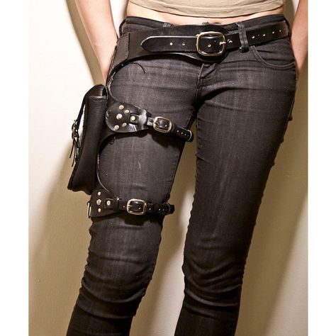 Gothic Steampunk Fashion ❤ liked on Polyvore featuring accessories, bags, weapons, bottoms and pants Apocalypse Aesthetic, Holster Bag, Steampunk Dress, Steampunk Accessories, Moda Jeans, Steampunk Costume, Gothic Steampunk, Lara Croft, Hip Bag