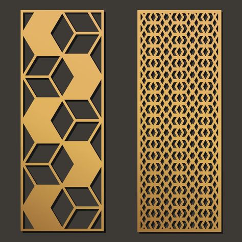 Laser cut template panels set. Die cut geometric pattern rectangle shape for metal , wooden, paper, engraving, stencil. Vector illustration design. Laser Cut Design Pattern, Watercolour Interior, Jali Pattern, Modern Home Entrance, Jali Designs, Royal Architecture, Cnc Door, Geometry Art Design, Jalli Design