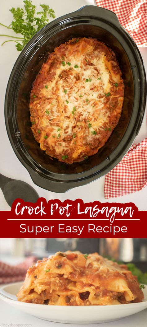 Crock Pot Lasagna is such a rich, creamy, meaty and filling dish! This super easy recipe for lasagna makes for a great easy weeknight dinner. Just build it up in your slow cooker, set it and forget it, and enjoy a delicious pasta dish without all the hassle. Crock Pot Lasagne, Slow Cooker Lazy Lasagna, Crockpot Lasagne, Simply Lasagna, Easy Crockpot Lasagna Recipe, Slow Cooker Lasagne, Recipe For Lasagna, Pot Lasagna Recipe, Lasagna Recipe Slow Cooker