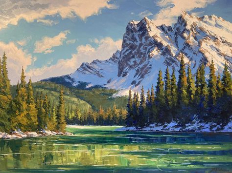 Oil Painting Mountains, Mountain Painting Acrylic, Mountain Landscape Painting, Mountain Painting, Canvas Painting Tutorials, Emerald Lake, Landscape Art Painting, Pixel Art Design, Nature Art Painting