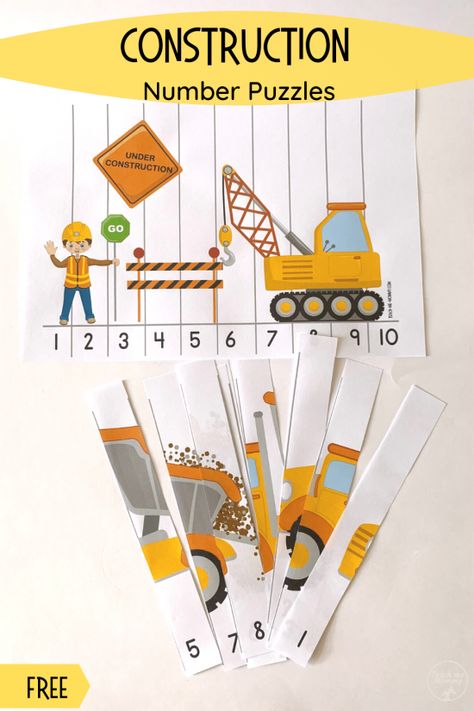 Construction Number Puzzles Preschool Building Study Activities, Preschool Building Theme Free Printables, Builder Activities Preschool, Construction Writing Activities, Builders And Fixers Preschool, Construction Circle Time Activities, Construction Activities Preschool Free Printables, Building And Construction Preschool, Construction Gross Motor Activities