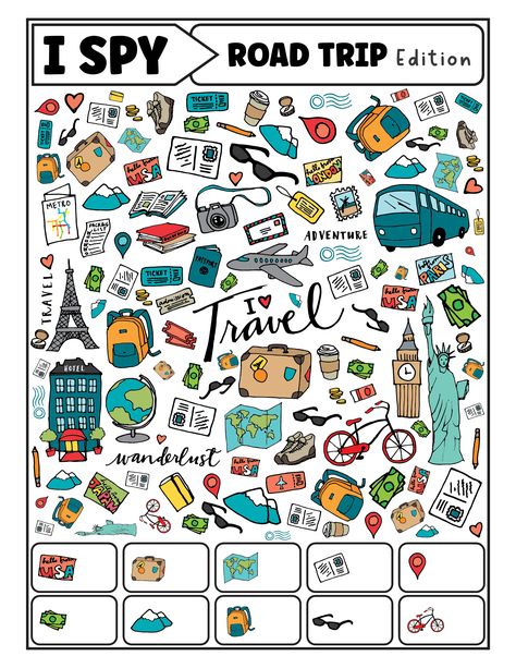 road trip i spy game I Spy Road Trip Printable, Road Trip Map For Kids, Passport Activities For Kids, Road Trip Things To Do In The Car, Kids Road Trip Activities, I Spy Printables For Kids Free, Road Trip I Spy, Road Trip Printables For Kids, Road Trip Ideas For Kids