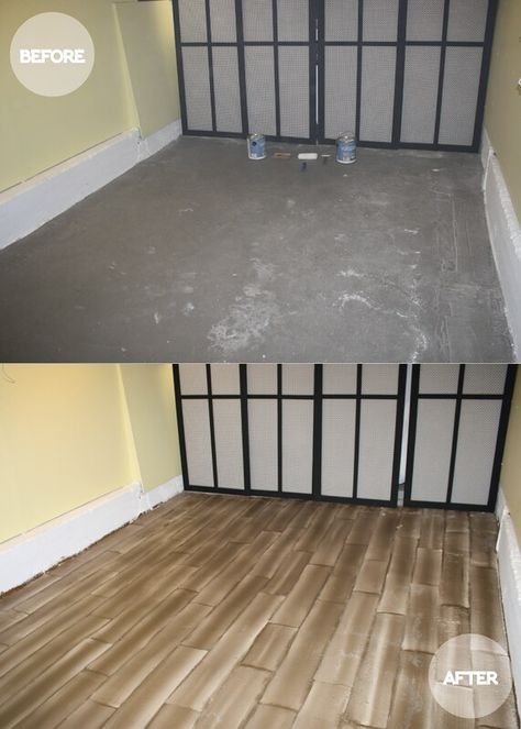 Faux Wood Floors, Painted Cement Floors, Painting Basement Floors, Faux Wood Paint, Faux Wood Flooring, Painted Concrete Floors, Painted Floor, Porch Flooring, Cement Floor