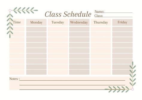 Scedules Ideas For Study, Aesthetic Timetable Printable, Time Table School, School Timetable Printable, Weekly School Schedule, Class Schedule Planner, Timetable Design, Study Schedule Template, Class Schedule Template