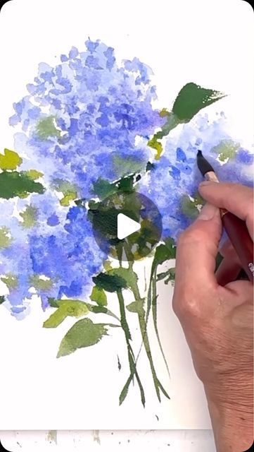 Artist/ teacher/ illustrator on Instagram: "We still seem to have a hydrangea bloom everywhere in MA- I just love these flowers -this tutorial is up on my YouTube if would like to try it! Click the link in my profile!  Happy Painting!!🖼️  . . . . . . #watercolor #watercolorpainting #bluehydrangea #summerflowers #watercolorflowers #blueflowers #artoftheday" Hydrangea Flower Painting Acrylic, Water Colour Hydrangea, Watercolour Hydrangea Tutorial, How To Paint A Hydrangea, Watercolor Hydrangea Step By Step, Watercolour Inspiration Flowers, How To Paint Hydrangeas Acrylic, Watercolor Illustration Tutorial, Flower Watercolor Tutorial