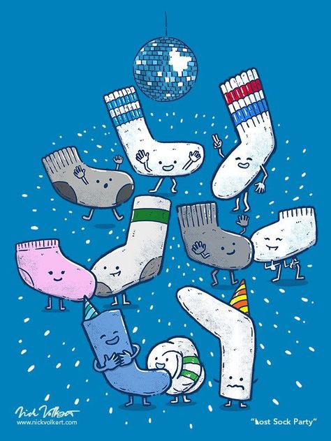 A group of single socks partying under a mirror ball Sock Party, Socks Illustration, Socks Drawing, Socks Photography, Socks Party, Lost Socks, Sock Hop, Party Wall, Illustrators On Instagram