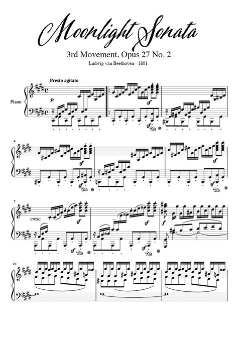 PDF download - Moonlight Sonata 3rd Movement. The Complete 12-page printable sheet music. Moonlight Beethoven, Moonlight Sonata Sheet Music, Classical Sheet Music, Ludwig Van Beethoven, Moonlight Sonata, Book Bar, Live Hd, Guitar Sheet, Guitar Sheet Music