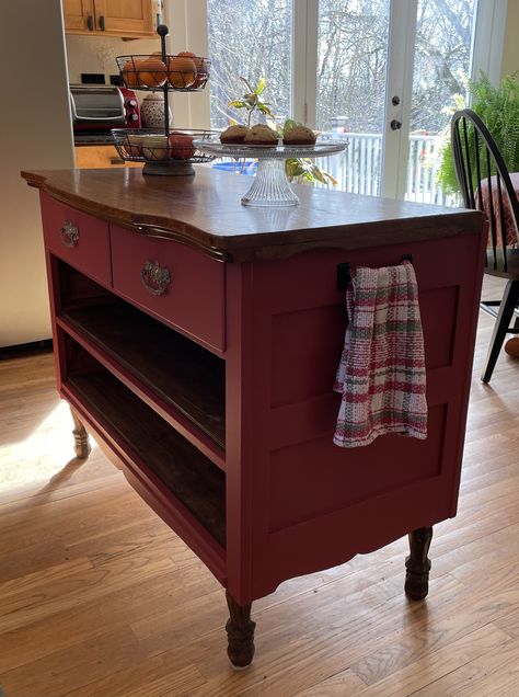 Dressers As Kitchen Islands, Diy Dresser Kitchen Island, Dresser Islands, Dresser Island Kitchen, Diy Wood Kitchen Island, Redone Cabinets, Diy Kitchen Island From Dresser, Dresser Into Kitchen Island, Upcycled Kitchen Island