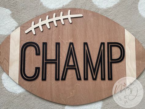 Football Nursery Decor, Football Nursery, Wooden Football, Baby Boy Signs, Unique Cribs, Baby Girl Sign, Crib Wall, Football Names, 3d Name