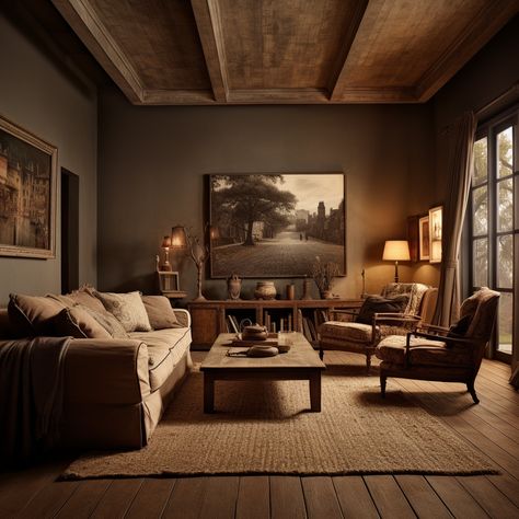 Dark Beige Walls Living Room, Roman Clay Living Room, Cinnamon Wall Color, Roman Clay Walls Living Room, Brown Limewash Wall, Dark Tan Walls, Limewash Walls Living Rooms, Dark Beige Living Room, Brown Wall Living Room