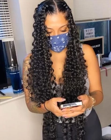 Braid With Curls For Black Women, Knotless Goddess Box Braids With Curls, Goddess Braids Big, Big Box Braids With Curls, Big Knotless Box Braids With Curls, Dope Hairstyles Black Women, Big Goddess Braids, Birthday Braids For Black Hair, Knotless Box Braids With Curls