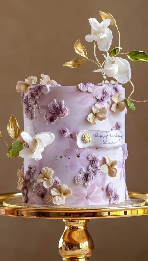 Elegant Purple Cake, Gorgeous Cakes Birthday Beautiful, Purple Floral Cake, Purple Cakes Birthday, Beautiful Cake Designs, Purple Cakes, Elegant Birthday Cakes, Baking Cakes, Gateaux Cake