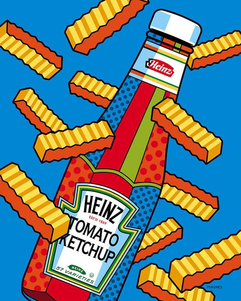 Creative poster, graphic, prints, layout, and editorial image ideas & inspiration on Designspiration Ron Magnes, French Fries, Ketchup, Pop Art, Art, Chips