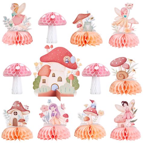 PRICES MAY VARY. Whimsical Fairy Theme: Make your little one's first birthday truly magical with this set of 12 fairy-themed centerpieces, featuring adorable fairy designs and pastel colors. Premium Quality: Crafted from high-quality materials, these centerpieces are sturdy and durable, ensuring they stay enchanting throughout the celebration. Easy Assembly: Each centerpiece is easy to assemble and comes with a sturdy base, allowing you to effortlessly decorate your party tables in minutes. Vers Fairy Centerpieces, Fairy Party Decor, Fairy Birthday Party Decorations, Fairy Birthday Themes, Mushroom Party, Fairy Party Decorations, Paper Centerpieces, Birthday Party Table Decorations, Honeycomb Decorations