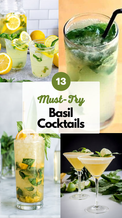 Basil Cocktails Fresh Basil Drink Recipes, Gin And Basil Cocktail, Basil Cocktail Recipes Vodka, Basil Alcoholic Drinks, Basil Drink Recipes, Basil Simple Syrup Cocktails, Lemon Basil Cocktail Recipes, Drinks With Basil Alcoholic, Cocktail With Basil