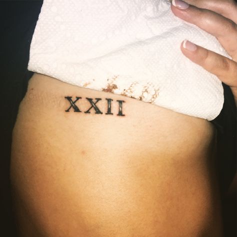 Roman numeral 22 tattoo, small, side rib 22 Roman Numeral Tattoo, Xxii Tattoo, 22 Roman Numeral, Roman Numerals Tattoo, Numerals Tattoo, 22 Tattoo, Stick Tattoo, Roman Numeral Tattoo, Numeral Tattoo