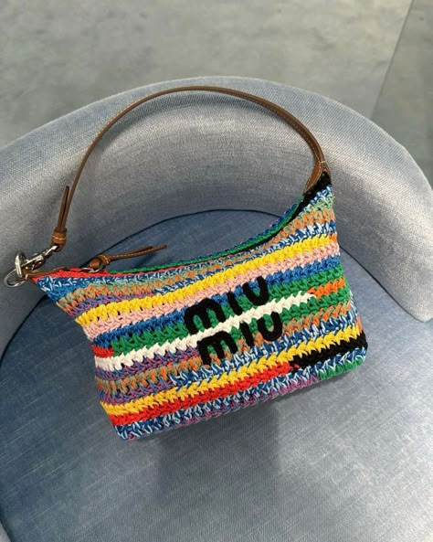 Miu Miu Summer Bag: A Timeless Classic Miu Miu Summer, Crochet Mini Bag, Crochet Shoulder Bags, Rainbow Bag, Mesh Tops, Miu Miu Bag, Crochet Handbags Patterns, Handbag Pattern, Colorful Bags