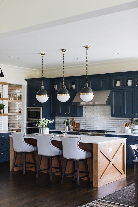 The Ultimate Blue Farmhouse Kitchen Collection - The Cottage Market Dark Kitchen Cabinets, Transitional Kitchen, Farmhouse Style Kitchen, Modern Farmhouse Kitchens, Blue Kitchens, Kitchen Paint, Trendy Kitchen, Minimalist Kitchen, White Bedroom