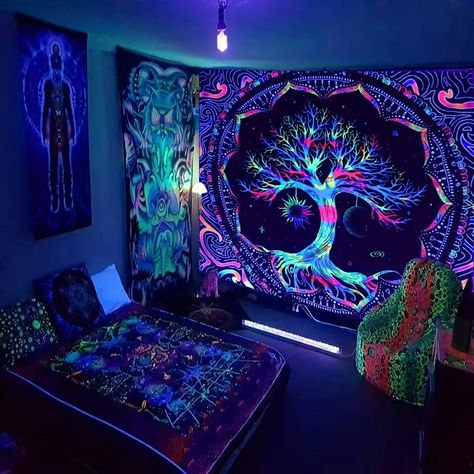 1pc Tree Of Life Mandala Fluorescent Tapestry Peach Skin Velvet Uv Black Light Tapestry Wall Hanging For Living Room Bedroom Dorm Room Home Decor With Free Installation Accessories Easy To Hang - Home & Kitchen - Temu Jing Y Jang, Hotel Bedding Sets, Tree Of Life Tapestry, Blacklight Tapestry, Tapestry Wall Art, Mandala Tapestry, Theme Halloween, Dream Room Inspiration, Mural Wall Art