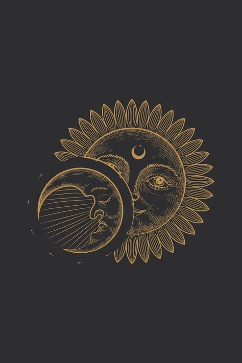 Sun Inspired Room, Sun And Moon Abstract Art, Sun And Moon Wall Art, Sun And Moon Art Aesthetic, Celestial Art Illustrations, Moon Sun Aesthetic, Sun And Moon Illustration, Witchy Decorations, Sun And Moon Wallpaper