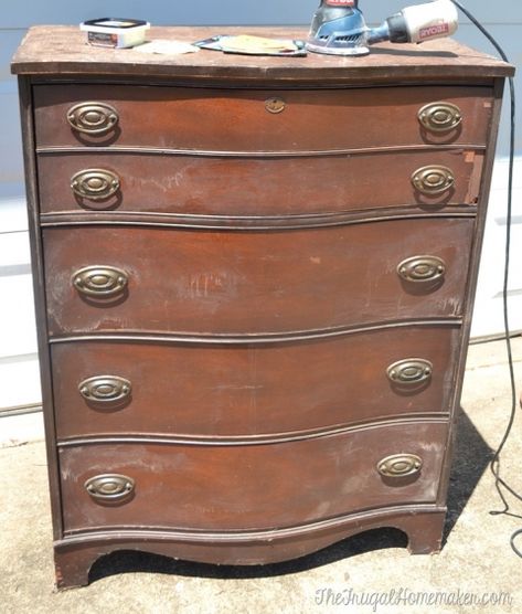 Tall dresser before Dresser And Mirror Makeover, Dresser Diy, Painting Old Furniture, Stripping Furniture, Boy Dresser, Dresser Refinish, Diy Dresser Makeover, Paint Tips, Mirror Makeover