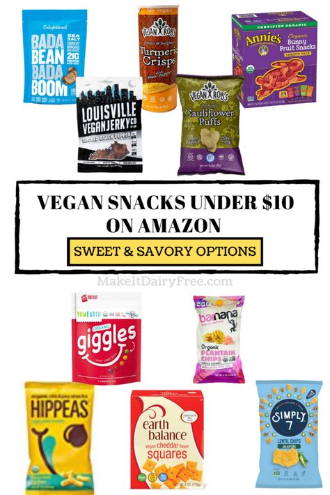 WE’RE SHARING WITH YOU 50 VEGAN SNACKS UNDER $10 ON AMAZON. WHETHER YOU ARE LOOKING FOR CHIPS, CHOCOLATE, OR SOMETHING IN BETWEEN, WE HAVE AN IDEA FOR EVERYONE! Healthy Grocery Store Snacks, Vegan Snacks To Buy, Organic Chips, Best Vegan Snacks, Lentil Chips, Vegan Jerky, Snacks To Buy, Toasted Coconut Chips, Crunchy Potatoes