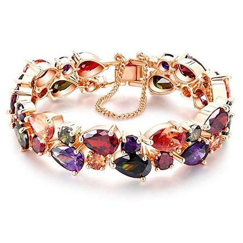 Hermosa Rose Gold Plated Multi Gemstones Sets Garnet Peridot Amethyst Morganite 8 Inch Cz Bracelet, The Bangles, Rose Gold Bracelet, Stone Gold, Healing Jewelry, Gold Plated Bracelets, Statement Bracelet, Gorgeous Bracelet, Wholesale Jewelry