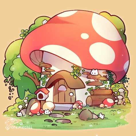 Creaturi Mitice, Mushroom Cottage, Little Mushroom, Mushroom Drawing, Draw Cute, Images Kawaii, Mushroom House, Cute Animal Drawings Kawaii, The Mushroom