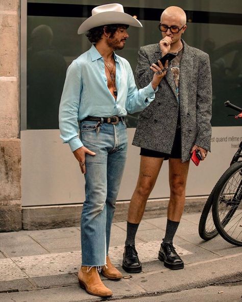 @garyarmstrong on Instagram: “Excited to announce the return of The Simple Life - here we are filming yesterday 📸: @asiatypek” Styling Cowboy Boots Men, Cowboy Boots Street Style Men, Modern Cowboy Outfit, Men’s Cowboy Boots Outfit, Modern Cowboy Aesthetic, Cowboy Boots Outfit Mens, Western Outfit Men, Vaquero Outfit, Cowboy Fits