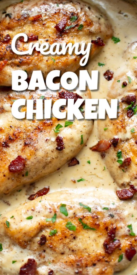 Creamy Bacon Chicken, Chicken Bacon Recipes, Pan Fried Chicken Breast, Bacon Sauce, Bacon Chicken, Fried Chicken Breast, Easy Chicken Dinner Recipes, Ayam Goreng, Best Dinner Recipes