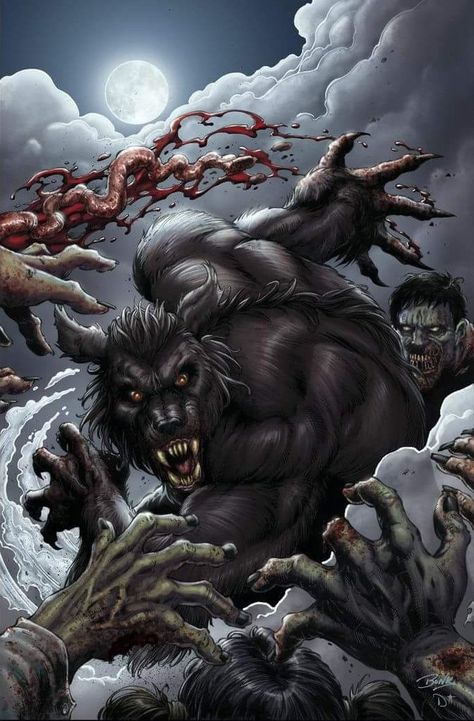 Werewolf vs Zombies Werewolf Vs Vampire, Werewolf Drawing, Werewolf Art, Vampires And Werewolves, Howl At The Moon, Canine Art, Occult Art, Creatures Of The Night, Film Art