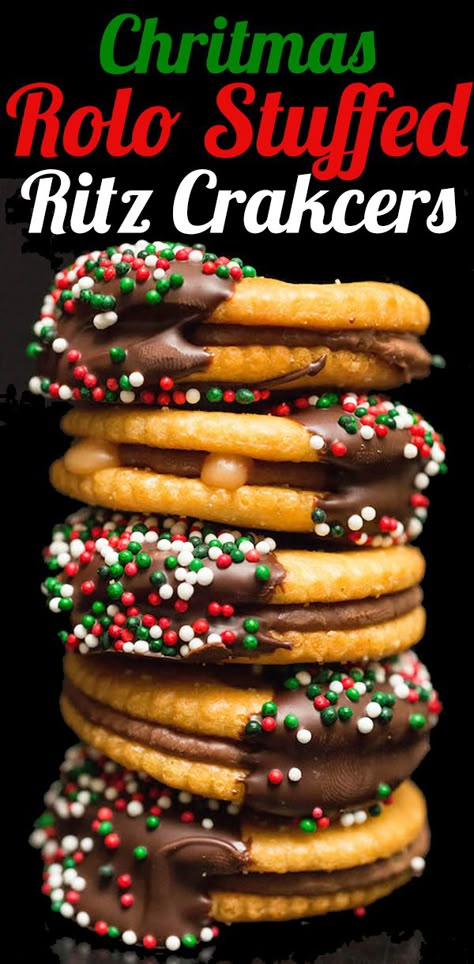 Christmas Rolo Ritz Crackers Recipe Chocolate Caramel Rolo Ritz Cookies, Ritz Crackers And Rolo Candy, Rollo Ritz Cookies, Ritz Cracker Rolo Cookies, Ritz Crackers And Rolls, Rolo Ritz Crackers Recipe, Dessert With Crackers, Ritz And Rolos, Fudge Covered Ritz Crackers