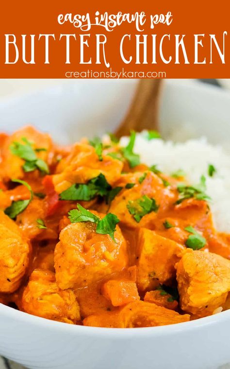 Love Indian cuisine? This Instant Pot Butter Chicken recipe is a must-try! With the help of your Instant Pot, you can enjoy this classic dish without spending hours in the kitchen. #instantpotbutterchicken #butterchicken @Creations by Kara Butter Chicken Instant Pot Recipes, Instant Pot Butter Chicken And Rice, Indian Chicken Instant Pot, Crockpot Indian Butter Chicken, Instant Pot Indian Butter Chicken, Instant Pot Butter Chicken, Pot Butter, Pressure Cooker Chicken, Butter Chicken Recipe