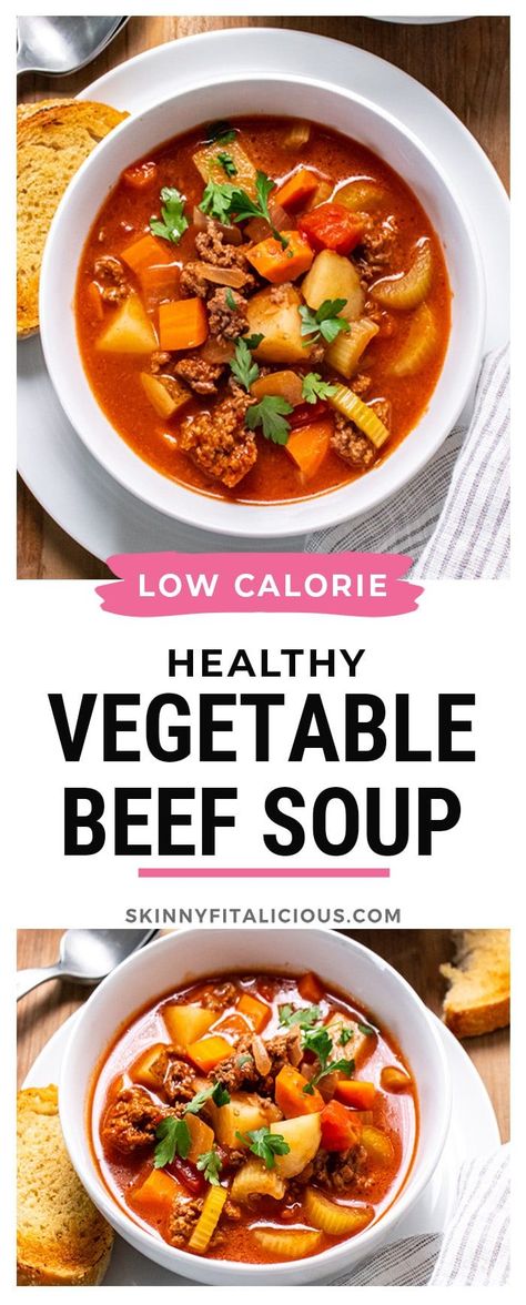 Healthy Vegetable Beef Soup Low Carb, Low Calorie Hearty Soups, Low Calorie Vegetable Beef Soup, Low Calorie Vegetable Soup Recipes, Bariatric Vegetable Soup, Crockpot Meals Low Calorie, Low Cal Soup Recipes Healthy, Low Cal Crockpot Soup, High Protein Low Cal Soup