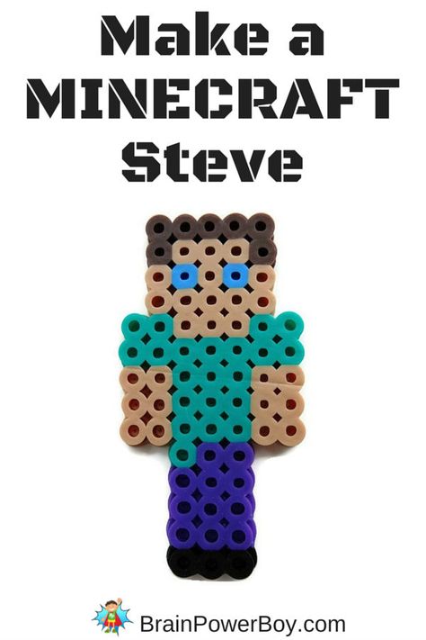 Make a Minecraft Steve! Part of a series of perler bead patterns for Minecraft lovers. Perler Minecraft, Minecraft Beads, Stitch Bracelet, Minecraft Steve, Diy Jul, Melty Bead Patterns, Earrings Bead, Bead Tutorials, Hama Beads Patterns